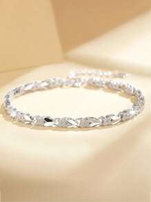 1pc FasFashionable Elegant Heart To Heart Four Leaf Silver Bracelet, Simple Versatile Chain Suitable For Women's Daily Wear