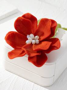 1pc Exaggerated Orange & Black Tie Dye Floral Handmade Beaded Pendant Necklace, Floral 3D Decor Necklace For Party, Casual, Elegant, High-End, Simulated Flowers (Black Tie Dye Color Random; Slight Color Difference Between Actual Product And Image Due To Lighting And Angle) - Red - View 4