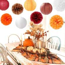 1 Set=15pcs Holiday Party Decorations Paper Flower Balls, Tissue Paper Pom Poms, Paper Lanterns, Ceiling/Yard Hanging Decors, Boho Style Earthy Tones, Suitable For Autumn Harvest, Halloween Purple, Birthday, Anniversary, Wedding (Excluding Lights) - Multicolor - View 8