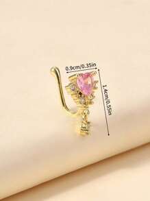 1 Pc Fashionable And Elegant Copper Heart-Shaped Pendant With Pink Zirconia Golden Fake Nose Ring Is Suitable For Women To Wear Daily.