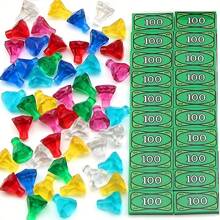 2/3 buc comori aur argint lingouri bijuterii blocuri de construcție accesorii set de monede de jucărie, bancnote contrafăcute de dolari DIY set de construcție miniaturi de monede, cutie de bijuterii cu pietre prețioase cu diamante blocuri de construcție, cristale de lingouri bancnote de dolari monede contrafăcute blocuri de construcție jucării educaționale pentru copii adolescenți și adulți jucării pentru copii seturi de monede pietre prețioase (număr de accesorii culoare aleatorie)
