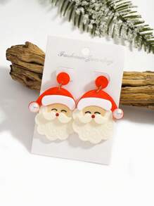 1 Pair Women's Holiday Earrings, Lightweight & Cute Acrylic Santa Claus Dangle Earrings, Suitable For Party, Holiday, Christmas Wear And Gift