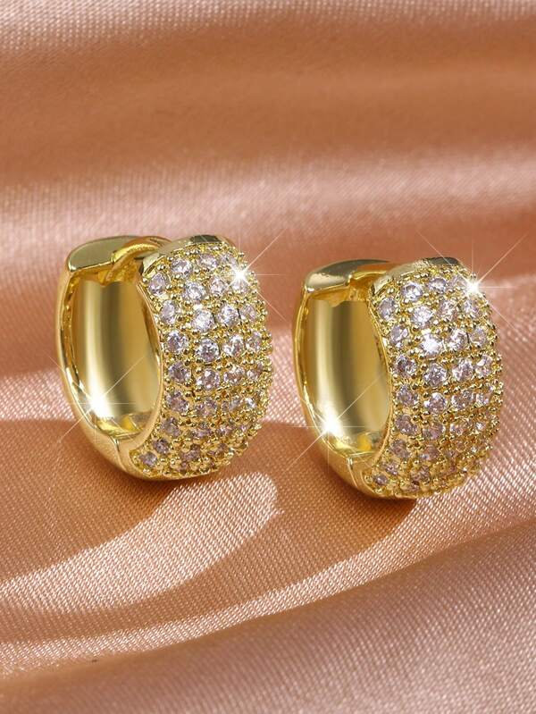 2pcs Luxury Zirconia Pave Hoop Earrings Women Men Unisex Silver Plated Huggies Earrings Hip Hop Party Jewelry Bridal Wedding Holiday Accessories Gift For Girlfriend Couple