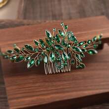 1pc Women's Luxury Pearl Crystal Rhinestone Heavy-Duty Hair Comb, Bridal Hairstyle Decorations, Hair Accessories, Wedding, Head Accessories, Party - Green - View 7