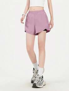 1pc Women's Sports Shorts With Attached Inner Shorts, Suitable For Workouts, Yoga, Running, Cycling - Purple - View 3