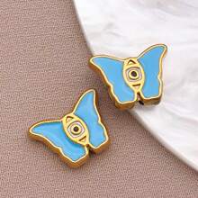 2pcs Fashion Enamel Stainless Steel Devil Eye Spacer Beads Charm High Quality Gold Plated Eye Spacer Beads Jewelry Findings For Necklaces, Bracelets, Earrings, Jewelry Making And DIY Crafts