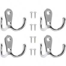 20 piezas Ganchos dobles de acero inoxidable, material de metal, fácil instalación con tornillos incluidos, adecuados para toallas de baño, batas de baño, organización de ropa de dormitorio, elegante almacenamiento en el hogar
