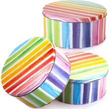DXYNLZQ 3 Pack Cookie Tins, Round Baking Cake Gift Tins For Storing Patisseries, Puff Pastries Craft Supplies, Easter, Special Occasion And Holidays, Rainbow Pattern, 7" W X 3.2" H, Metal