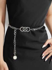 1pc Minimalist 3 Metal Ring Waist Chain For Women Summer, School Fall, Autumn, Halloween