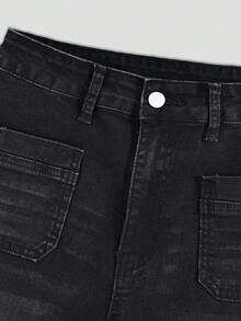 【显瘦复古风】女士高腰直筒牛仔裤 | 显瘦复古风 | 弹力混纺面料 | 休闲复古蓝 | 经典纽扣设计 | 日常时尚 - 黑色 - 查看 9