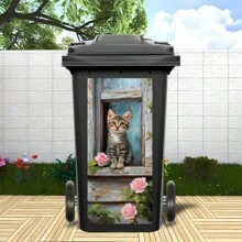1 Stück Tabby Kätzchen & Rosa Rose Outdoor Mülleimer Aufkleber, herzerwärmende Tier Dekor Aufkleber, wasserfest Abfalleimer Kunst für Garten & Terrasse, UV-beständige Heim- und Gartendekoration, strapazierfähiger selbstklebender Vinyl-Aufkleber, ästhetischer Mülltonnen-Aufkleber, für Schulmaterial, Schulanfang