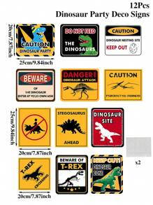 12Pcs Dinosaur Wall Signs,Dinosaur Party Funny Warning Tags,Dinosaur Theme Birthday Party Decor,Wedding Supplies,Bridal Shower Favors,Babyshower Decor,Gender Reveal Party Supplies,Jurassic Decorations,Holiday Party Favors,Party Background Decoration,Photo Booth Props