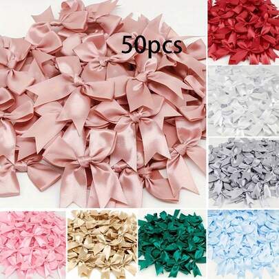 50 件豪华粉色和白色丝带蝴蝶结 - 3.3 英寸华丽装饰品，适用于婚礼、节庆、DIY 工艺品、礼品包装和办公室装饰 - 非常适合生日、节日、花环、婚礼、新娘送礼会和派对用品