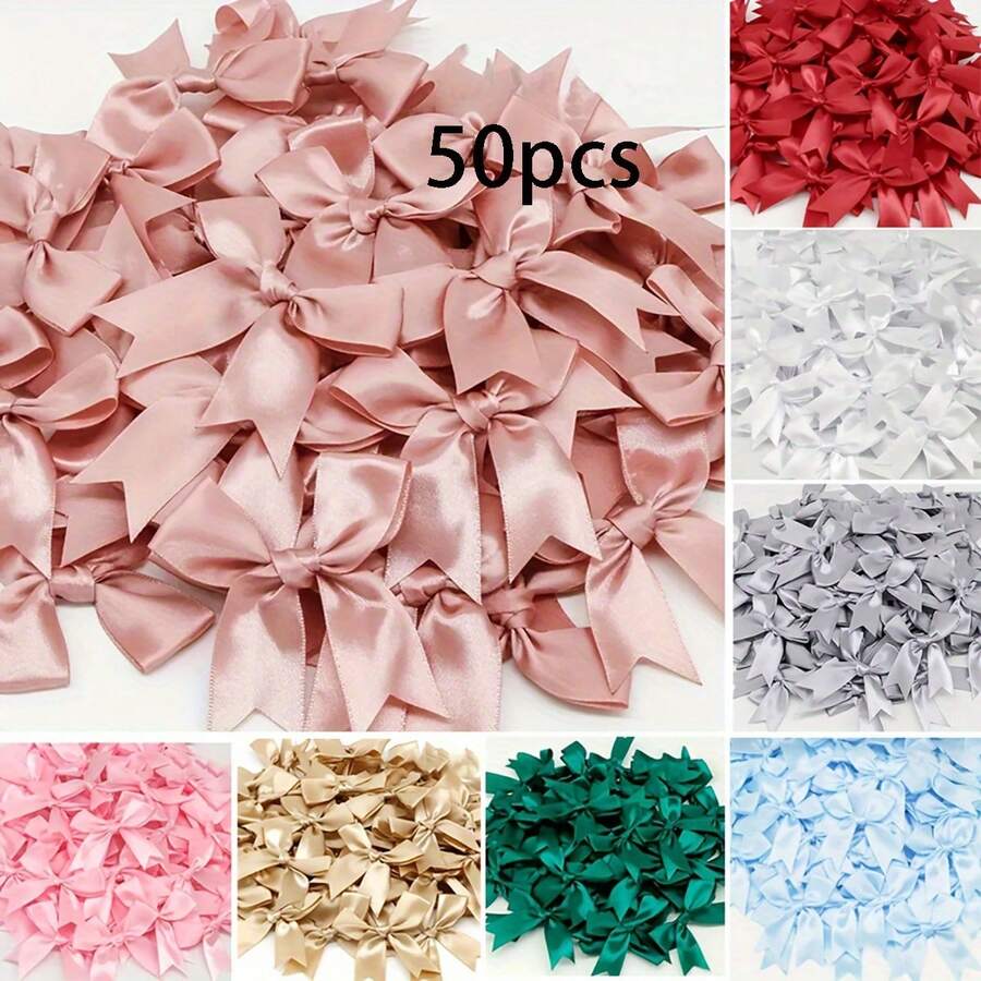 50 件豪华粉色和白色丝带蝴蝶结 - 3.3 英寸华丽装饰品，适用于婚礼、节庆、DIY 工艺品、礼品包装和办公室装饰 - 非常适合生日、节日、花环、婚礼、新娘送礼会和派对用品 - 彩色 - 查看 1