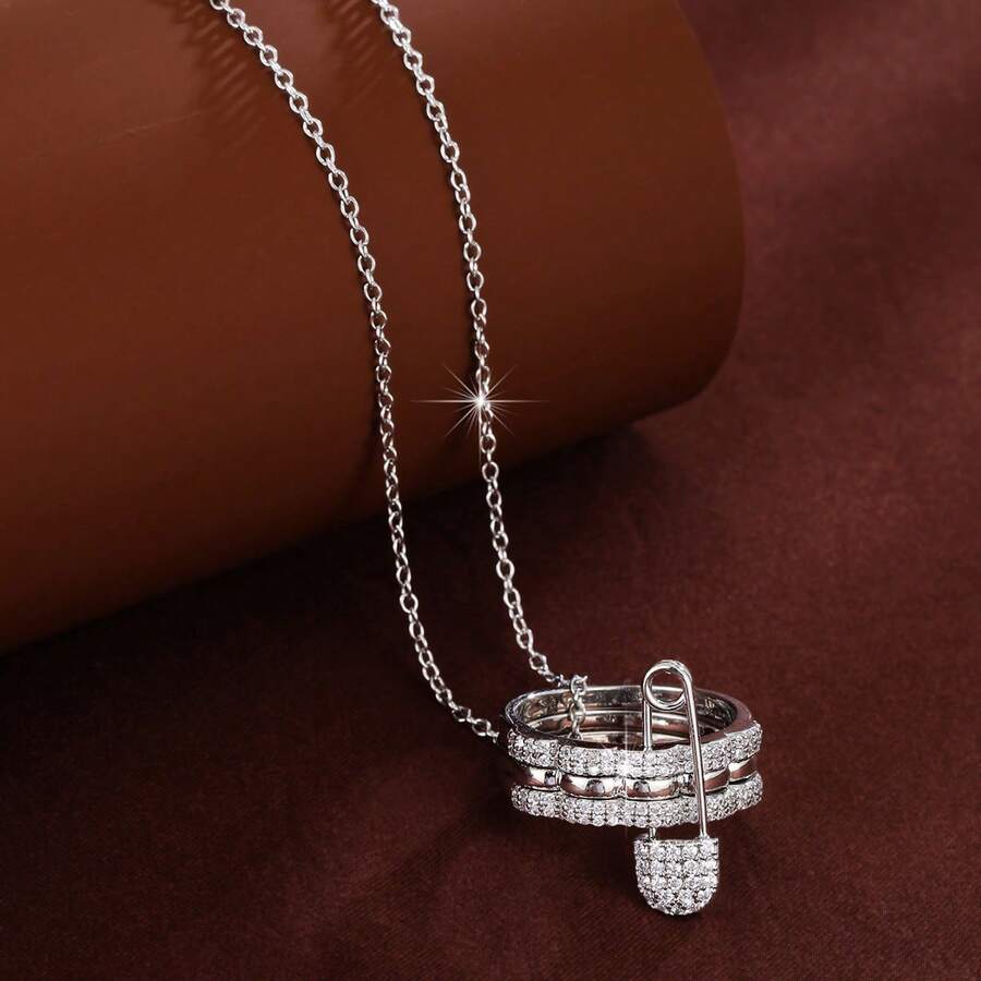 1pc Lace Brooch Pendant Necklace With Cubic Zirconia Stones For Women - Multicolor - View 1