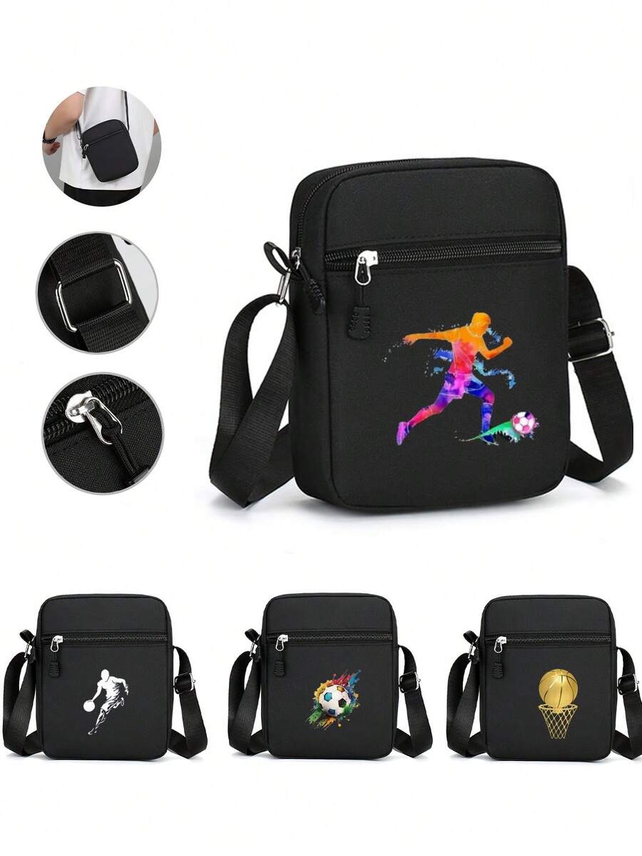 1 件迷你斜挎包，足球爱好者时尚单肩包新款黑色足球元素斜挎包休闲手机包，时尚轻巧，可调节肩带，拉链开合，适合上班、通勤、工作、约会、购物、上学、度假、户外休闲、旅行、购物等日常使用，送给朋友的生日礼物。