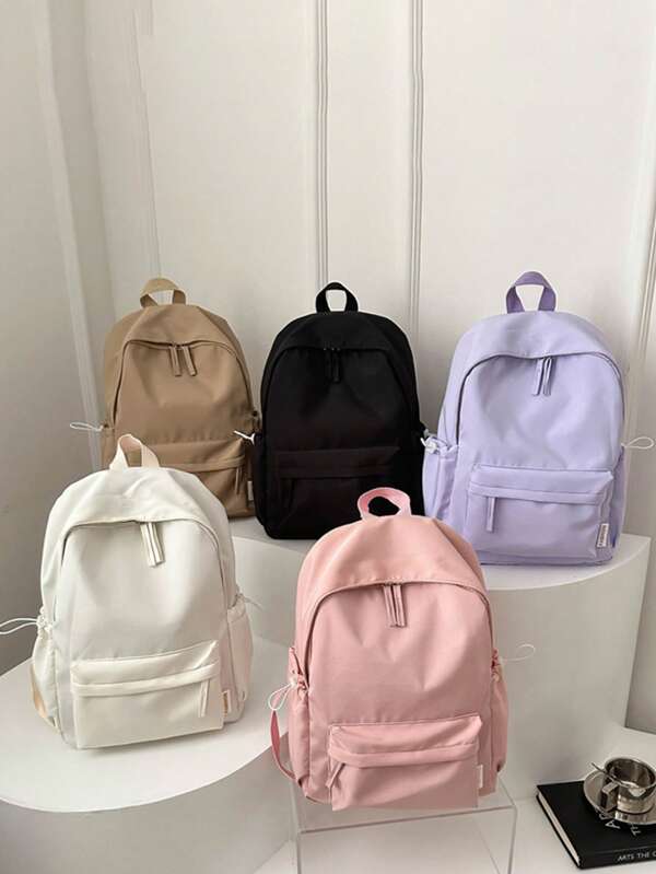 1 pieza Mochila de estilo clásico básico de unicolor para volver a la escuela, con compartimento para laptop, correas ajustables y múltiples bolsillos espaciosos, bolsa de estudiante ligera de alta capacidad, ideal para uso diario, salidas, viajes, escuela y vuelta al cole, disponible en varios colores perfectos para adolescentes/estudiantes/graduados