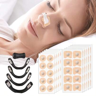 100 Pegatinas magnéticas, 4 pinzas nasales y 1 dilatador nasal magnético, tiras nasales externas, nariz inhalable, tiras nasales magnéticas y dilatadores nasales de respiración, adecuado para hombres y mujeres, juegos en blanco y negro. Es adecuado para deportes, familia, viajes y viajes de negocios.