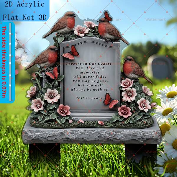 1 pieza Placa memorial con forma de pájaro vintage, tamaño 20x13cm, hecho de material acrílico, adecuado para decoración al aire libre, adecuado para amantes, Pascua y memorial de cementerio, impresión plana 2D, sin necesidad de electricidad, placa memorial de jardín | Diseño de pájaro vintage | Acrílico resistente a la intemperie, regalo para amantes de los pájaros, el estilo es al azar