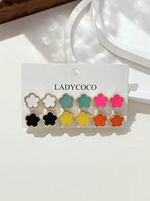 LADYCOCO 6 对时尚优雅多色三叶草耳钉，适合女性日常搭配，珠宝耳环套装