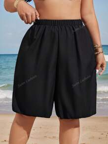 Swim Lushoire Short de plage casual mi-cuisse pour femmes grande taille, couleur unie