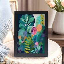1 Pc, Custom Photo, Polished Plexiglass Wooden Frame,Vibrant Illustrations Of Flowers And Plants,Personalized Canvas Printed Poster Art, Perfect For Families, Couples, Pets' Memories, And A Perfect Gift For Anniversaries