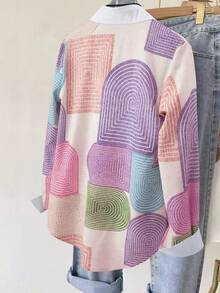 Fashion Women Digital Print Casual Versatile Long Sleeve Shirt (Random Print) Spring - Purple - View 2