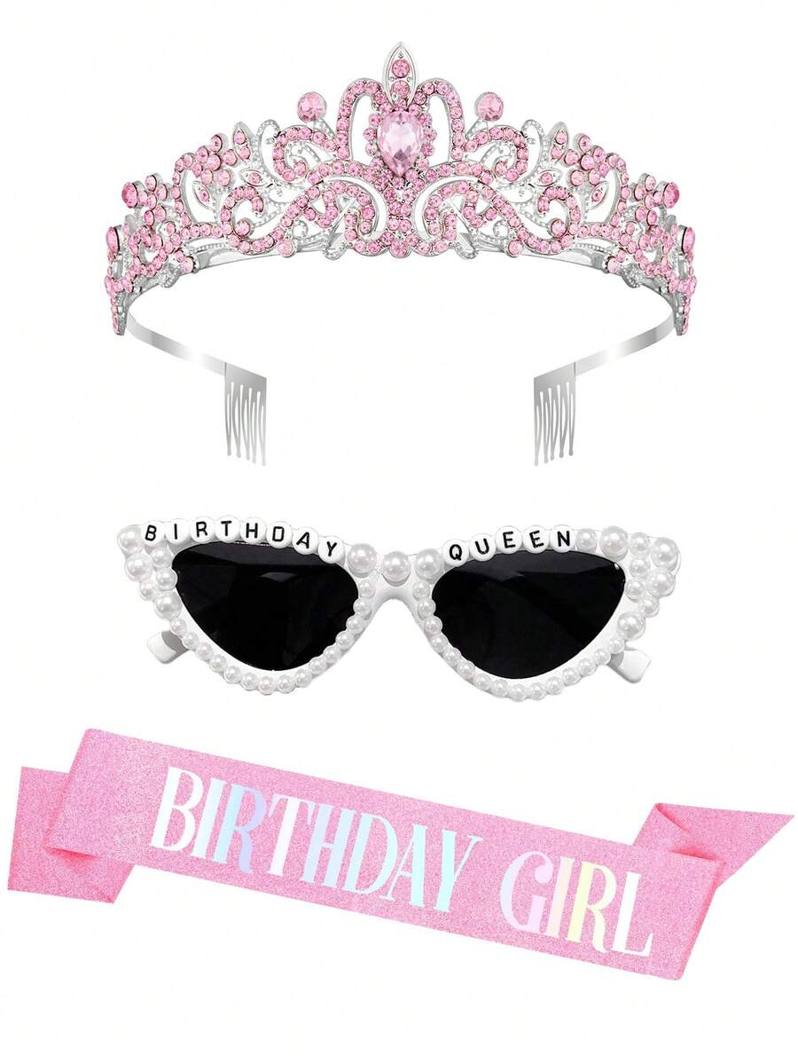 6/3/1件套 - 女孩生日绶带、女孩生日皇冠、女孩生日丝带、女孩生日头带、女孩生日发箍、女孩生日眼镜、生日女王时尚眼镜、生日派对礼品、闪亮时尚、生日派对用品 - 彩色 - 查看 1