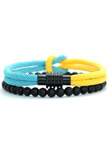 Set da 2 braccialetti da uomo alla moda, bracciale in corda con nodo, fibbia magnetica, colore giallo e rosso