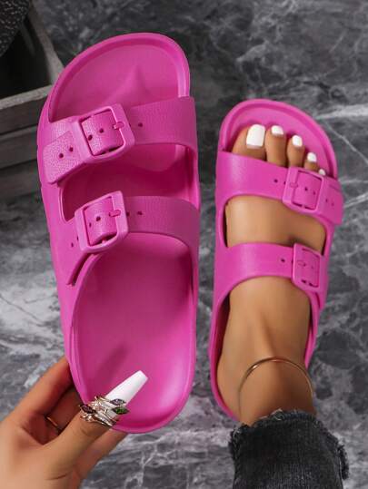 2025 Papuci casual noi pentru femei, la modă, pentru exterior/interior, antiderapanți, cu cataramă reglabilă EVA, moi și ușoare, sandale de plajă confortabile și versatile pentru femei în aer liber