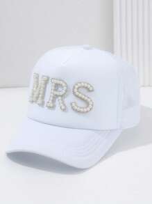 1PC White Pearl Baseball Cap-Stylish Embellished Hat For Women, Ideal For Back To School, Travel, Daily Wear, Photoshoots, Campus Outfit - Multicolor - View 5