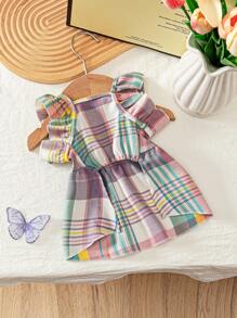 Cute Kitten & Puppy Colorful Plaid Pet Dress