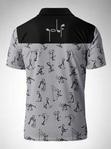Men's Allover Funny Doodle Print Casual Fashion Short Sleeve Polo Shirt