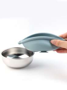 1 pezzo Scodella per bambini in acciaio inossidabile con ventosa, con manica in silicone rimovibile, antiscivolo e durevole
