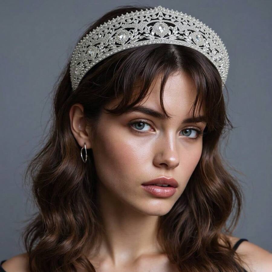 1pc Korean Style Metal Crown, High-End Bridal Wedding Headdress, Multi-Color Options, Elegant Headpiece For Wedding Dress, 15*14*6.5cm, Suitable For Various Occasions, Luxury Accessory - Multicolor - View 1