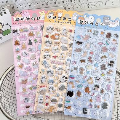 8 件可爱宠物 3D 水晶贴纸，可爱猫、狗、兔子等动物贴纸，天气、植物、迷你零食卡通贴纸，适用于剪贴簿、手机壳装饰、笔记本文具