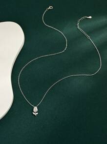 1 pieza Elegante y de Moda Colgante de Collar de Plata de Ley 925 con Diseño de Flor de Tulipán CZ, Adecuado para Uso Diario, Fiesta y Como Regalo para Realzar la Elegancia