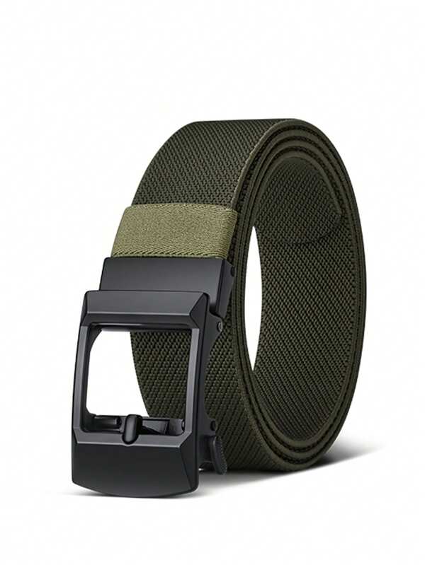Men's Casual Geometric Pattern Polyester Fiber Automatic Buckle Belt, Suitable For All Seasons