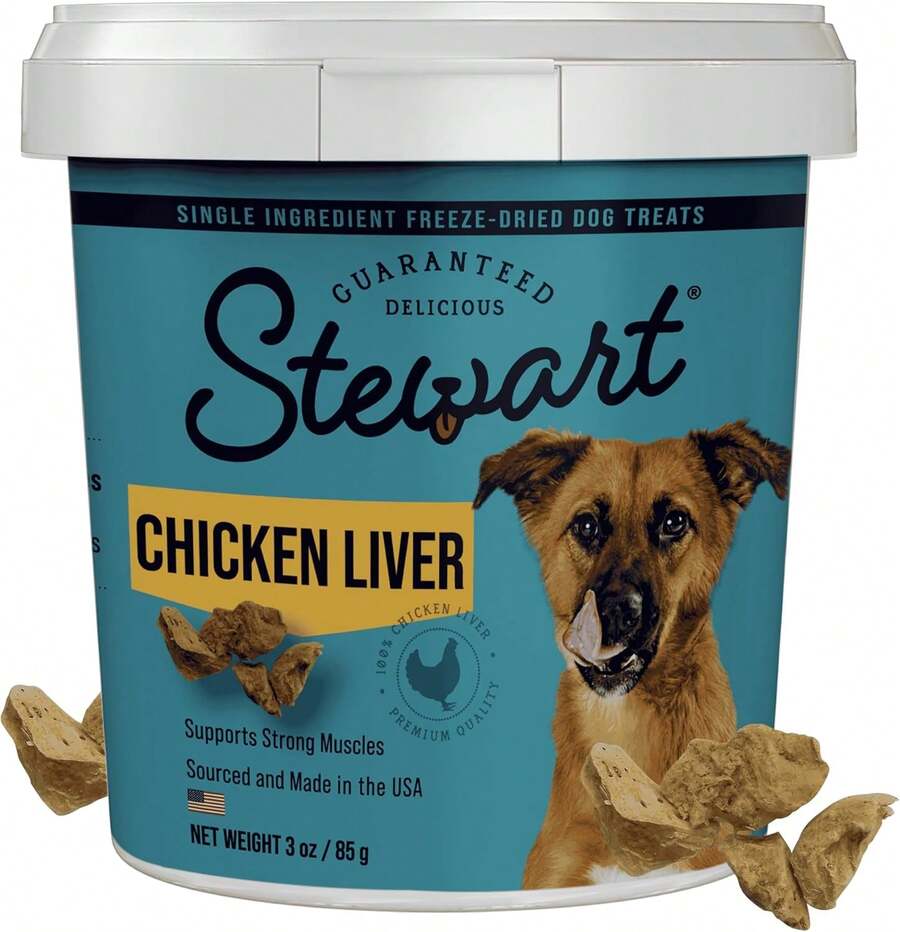 Stewart Single Ingredient Freeze Dried Raw Dog Treats, Chicken Liver, 16.8 Ounce Value Size Resealable Tub, Training Treats Or Meal Topper For All Size Dogs, High Protein, Grain-Free, Gluten-Free - Chicken Liver - 查看 1