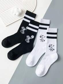 1/2/4 Pares de Meias Estilo Cartoon Universitárias para Mulheres, Meias Esportivas e Casuais, Meias de Lazer Doméstico, Todas as Estações, Meias de Outono