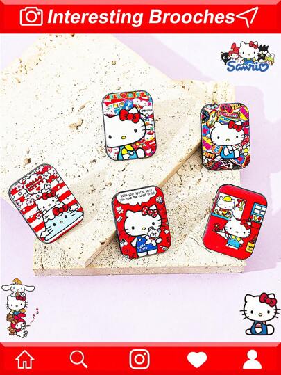 Sanrio 1 pieza/5 piezas Broche de aleación con estampado de Hello Kitty lindo y de dibujos animados, accesorio de insignia de metal Sanrio, pasador para ropa, decoración de bolso, pasadores para ropa, dijes de bolso, vestidos de verano para mujer