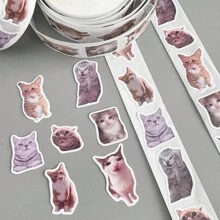 500 pezzi/rotolo Divertenti adesivi gatto meme - Forniture per scrapbooking carino per bambini, sigilli per buste creativi e decorazione per quaderni