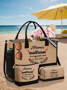 黑色亚麻撞色肩带手提包，化妆包，方包套装，大容量。肩带可根据个人喜好拆卸，并附赠一个化妆品收纳袋和一个带拉链的小方包，可用作洗衣袋、零钱包或铅笔袋。时尚个性手提包，沙滩包，