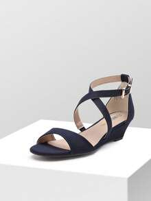 Women Wedge Sandals Adjustable Ankle Strap Open Toe Platform Low Wedge Work Wedding Party Dating Prom Pump Wedge Sandals - Navy Blue - View 4