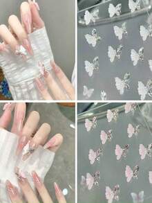 20 件磨砂冰晶蝴蝶指甲饰金属底座闪亮榄尖形水钻美甲装饰日韩风格粉色和白色水钻珍珠指甲宝石 DIY 适用于亚克力压模指甲手机壳鞋子衣服包包美甲用品 - 彩色 - 查看 5