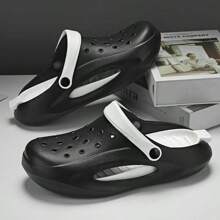 Mens Perforated Slip-On Sandals, Summer Outdoor Non-Slip Korean Style Slide Sandals With Toe Cover, Suitable For Beach, Seaside