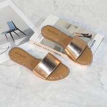 Women's Glitter Shiny Slide Sandals Sparkle Fancy Flat Slippers Slip-On Jeweled Shoes  BINGO-2 - ROSEGOLD - 查看 5