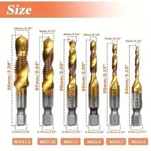 Set da 6 pezzi di punte per trapano e maschi in acciaio rapido di cobalto, con svasatura e sbavatura - misure metriche da M3 a M10, gambo esagonale da 1/4"