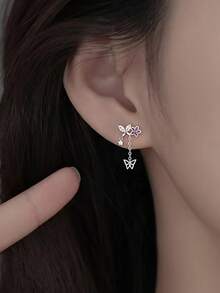 1 Pair Luxurious Tassel Butterfly Stud Earrings, Elegant Bride Wedding Earrings