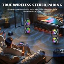 Portable Wireless Speaker With Colorful Lights Sound Amplification Subwoofer, Dual 6.5-Inch Speakers Support USB, AUX Input, FM/TWS, Memory Card Slot, LED Light - Suitable For Indoor Dance, Outdoor Camping, Square Dance, Indoor Karaoke, Family Party, Camping Sound System | Modern Speaker System - Tăng cường Đen/Bass - Xem 6